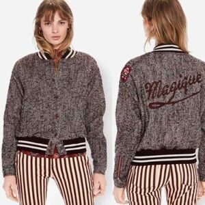 Scotch & Soda Women’s Herringbone Weave Varsity Jacket – Size M, Wool Blend